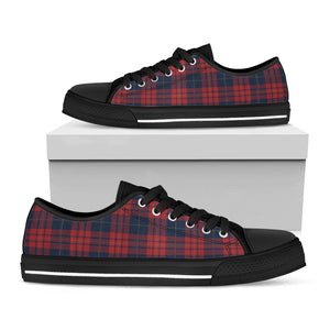 Blue And Red Tartan Pattern Print Black Low Top Sneakers