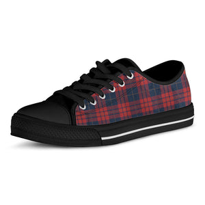 Blue And Red Tartan Pattern Print Black Low Top Sneakers