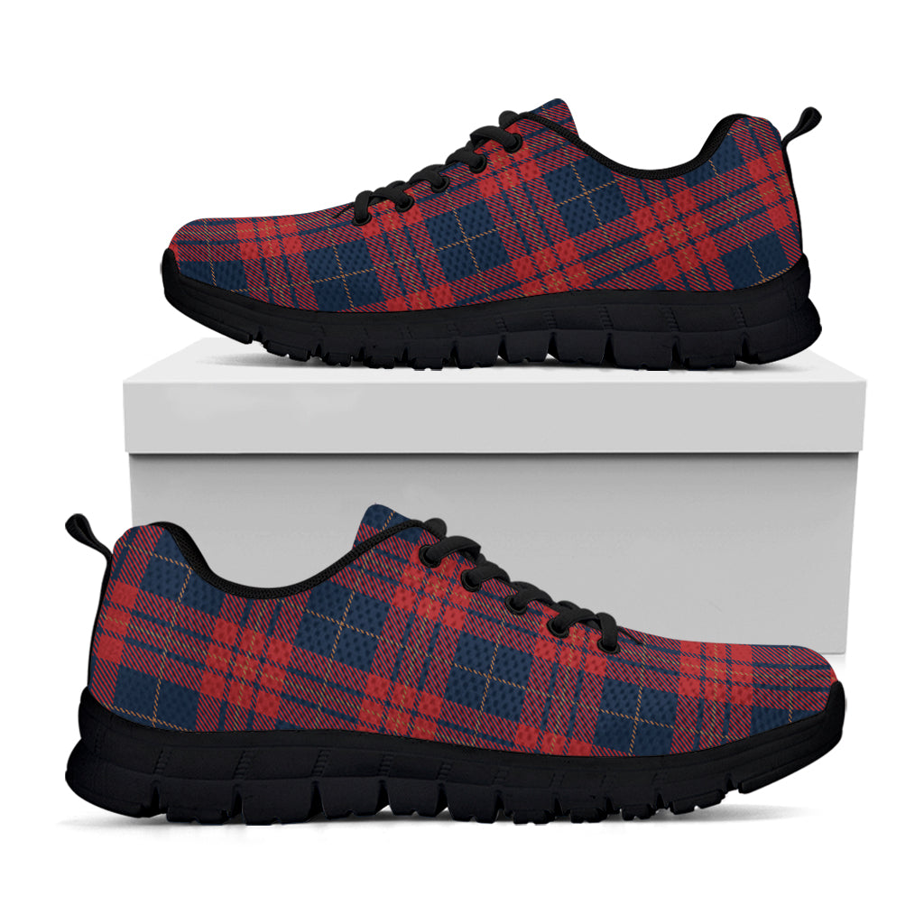 Blue And Red Tartan Pattern Print Black Running Shoes