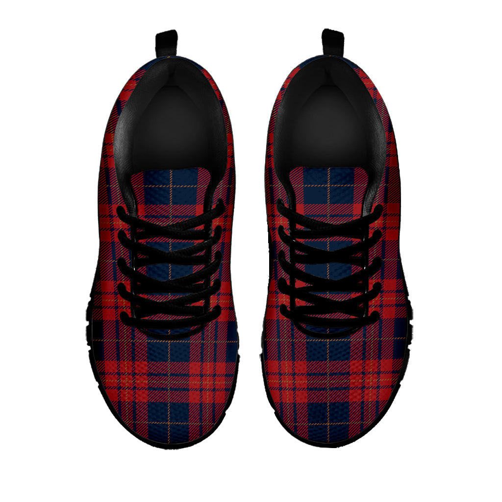 Blue And Red Tartan Pattern Print Black Running Shoes