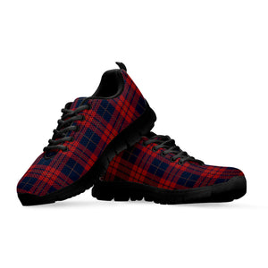 Blue And Red Tartan Pattern Print Black Running Shoes