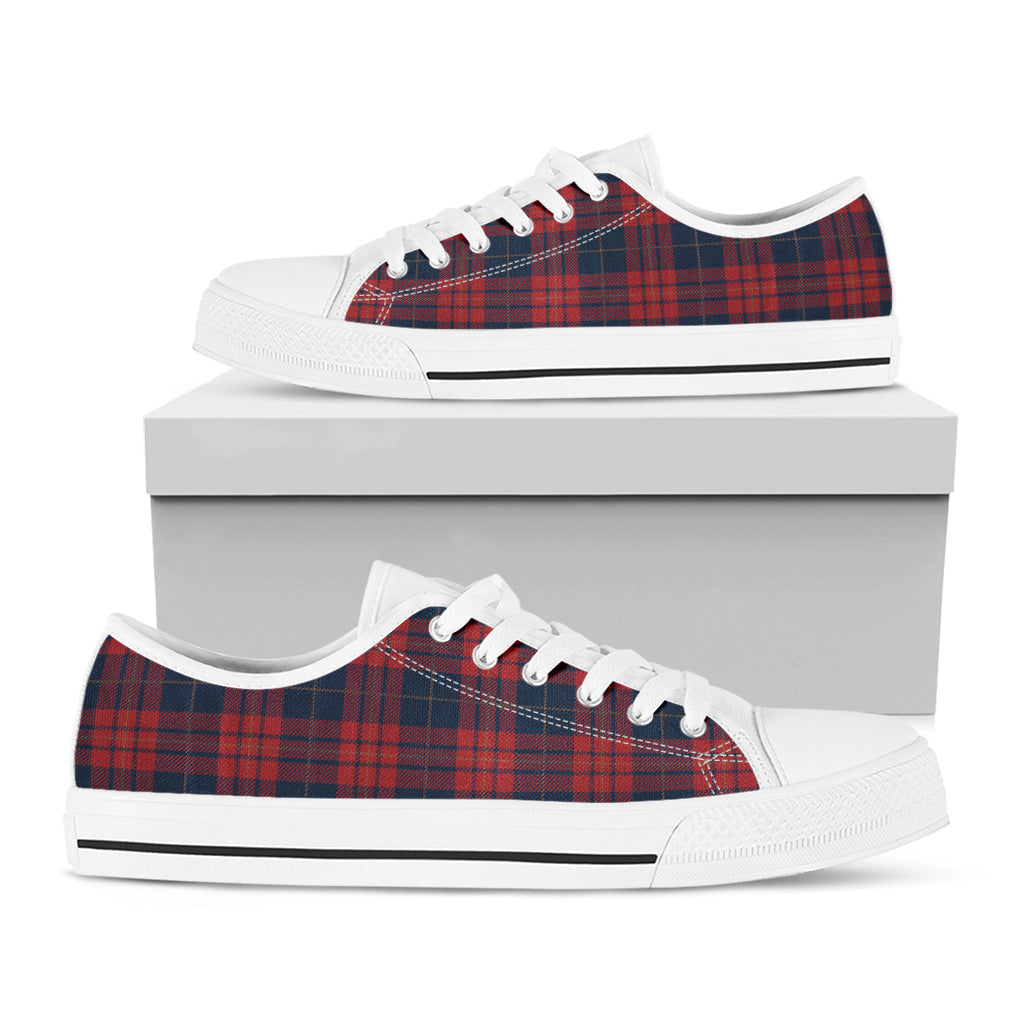 Blue And Red Tartan Pattern Print White Low Top Sneakers