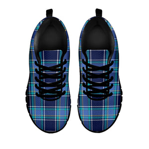 Blue And Teal Tartan Pattern Print Black Running Shoes
