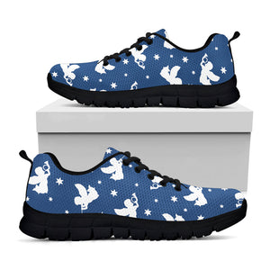 Blue And White Angel Pattern Print Black Running Shoes