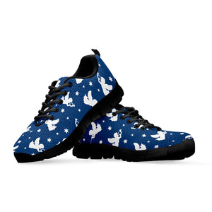Blue And White Angel Pattern Print Black Running Shoes