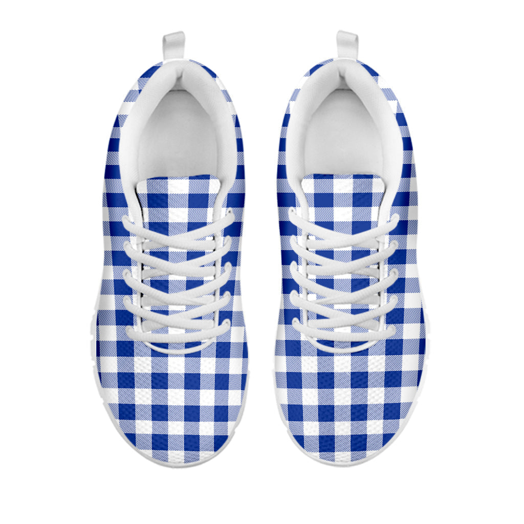 Blue And White Buffalo Check Print White Running Shoes