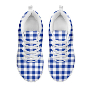 Blue And White Buffalo Check Print White Running Shoes