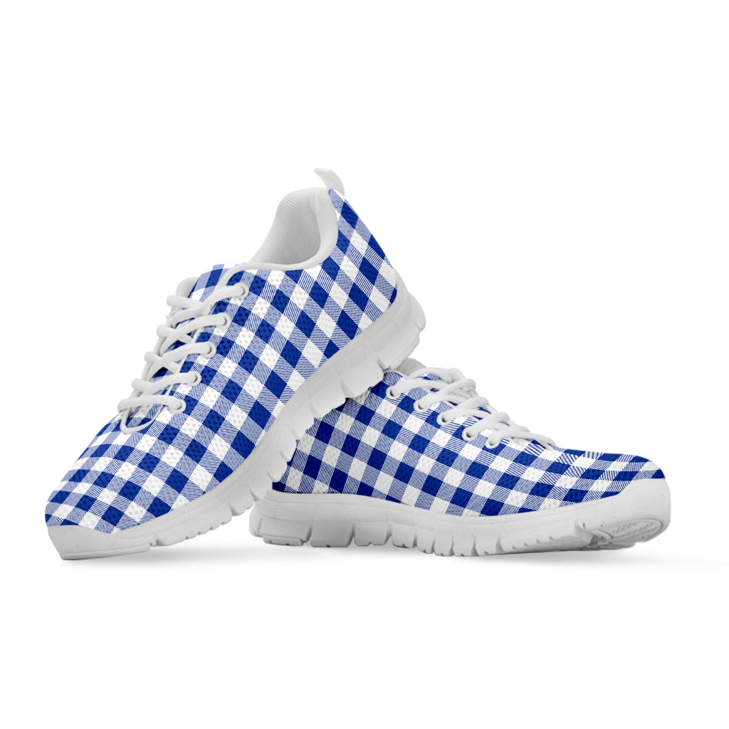 Blue And White Buffalo Check Print White Running Shoes