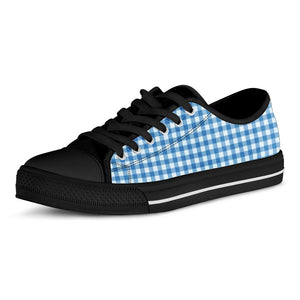 Blue And White Check Pattern Print Black Low Top Sneakers