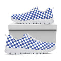Blue And White Checkered Pattern Print White Running Shoes