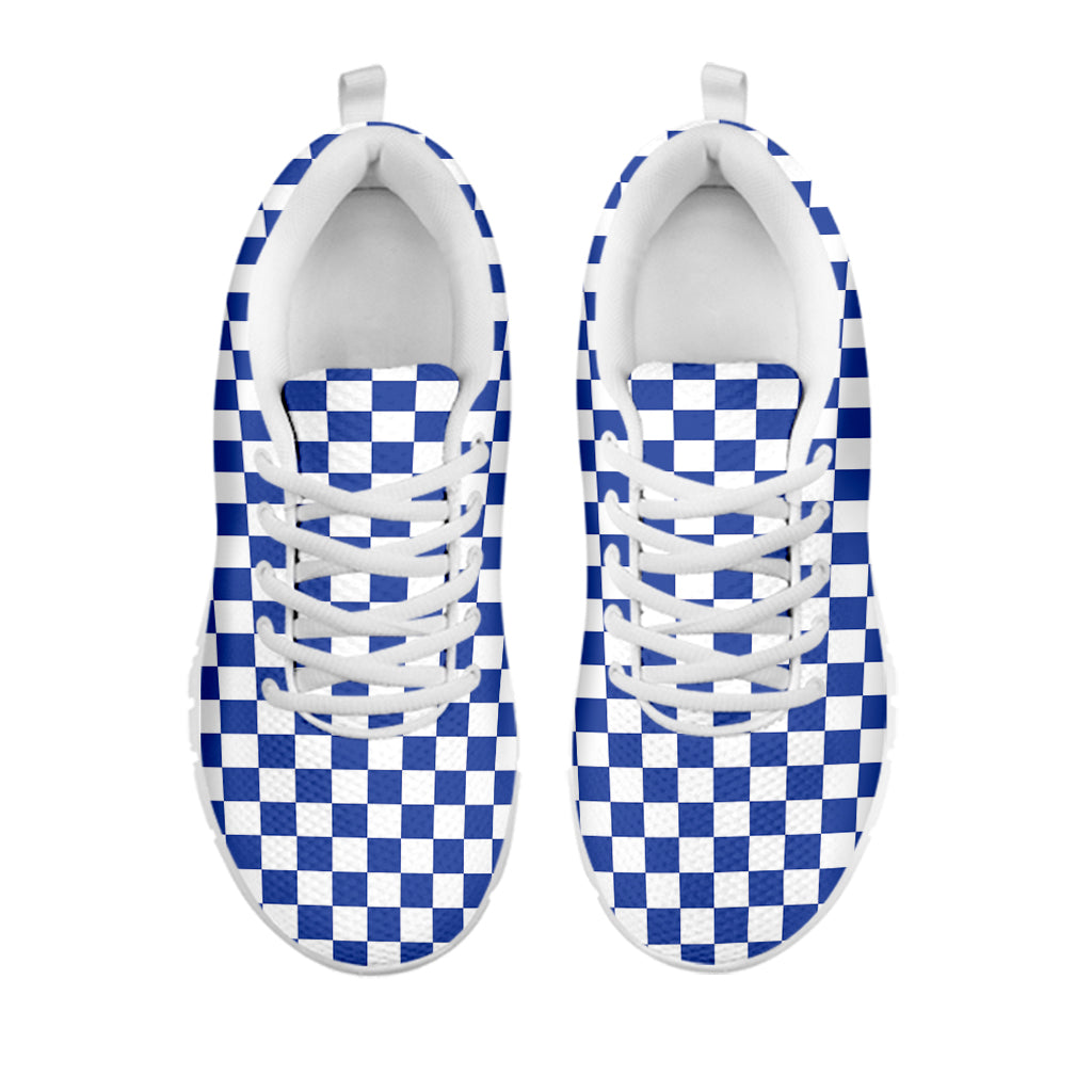 Blue And White Checkered Pattern Print White Running Shoes