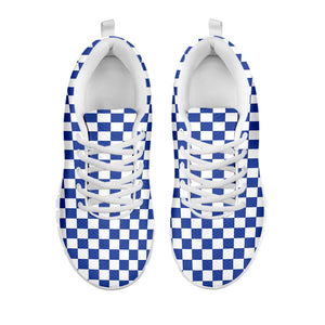 Blue And White Checkered Pattern Print White Running Shoes
