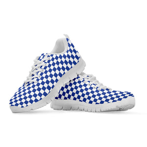 Blue And White Checkered Pattern Print White Running Shoes