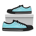 Blue And White Chevron Pattern Print Black Low Top Sneakers