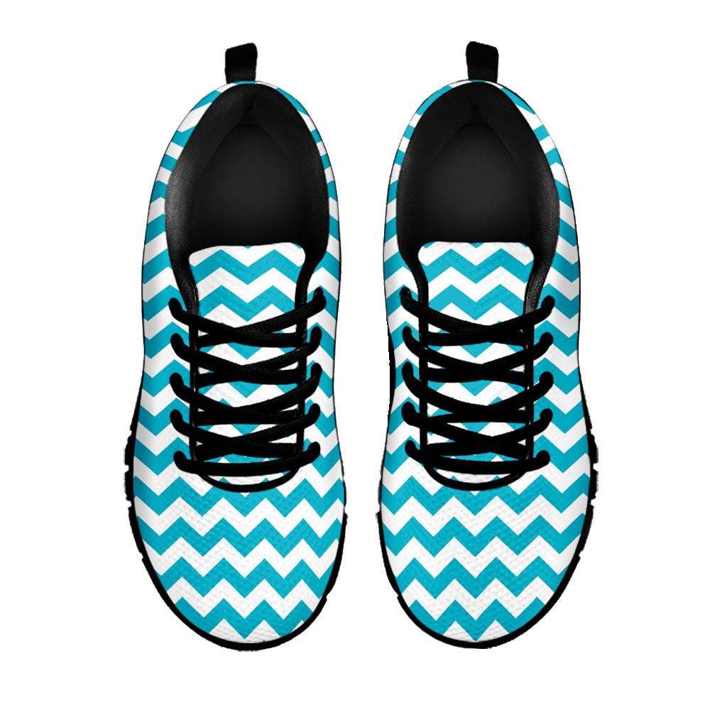 Blue And White Chevron Pattern Print Black Running Shoes