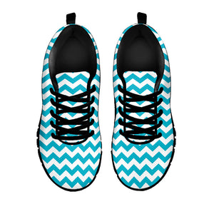 Blue And White Chevron Pattern Print Black Running Shoes
