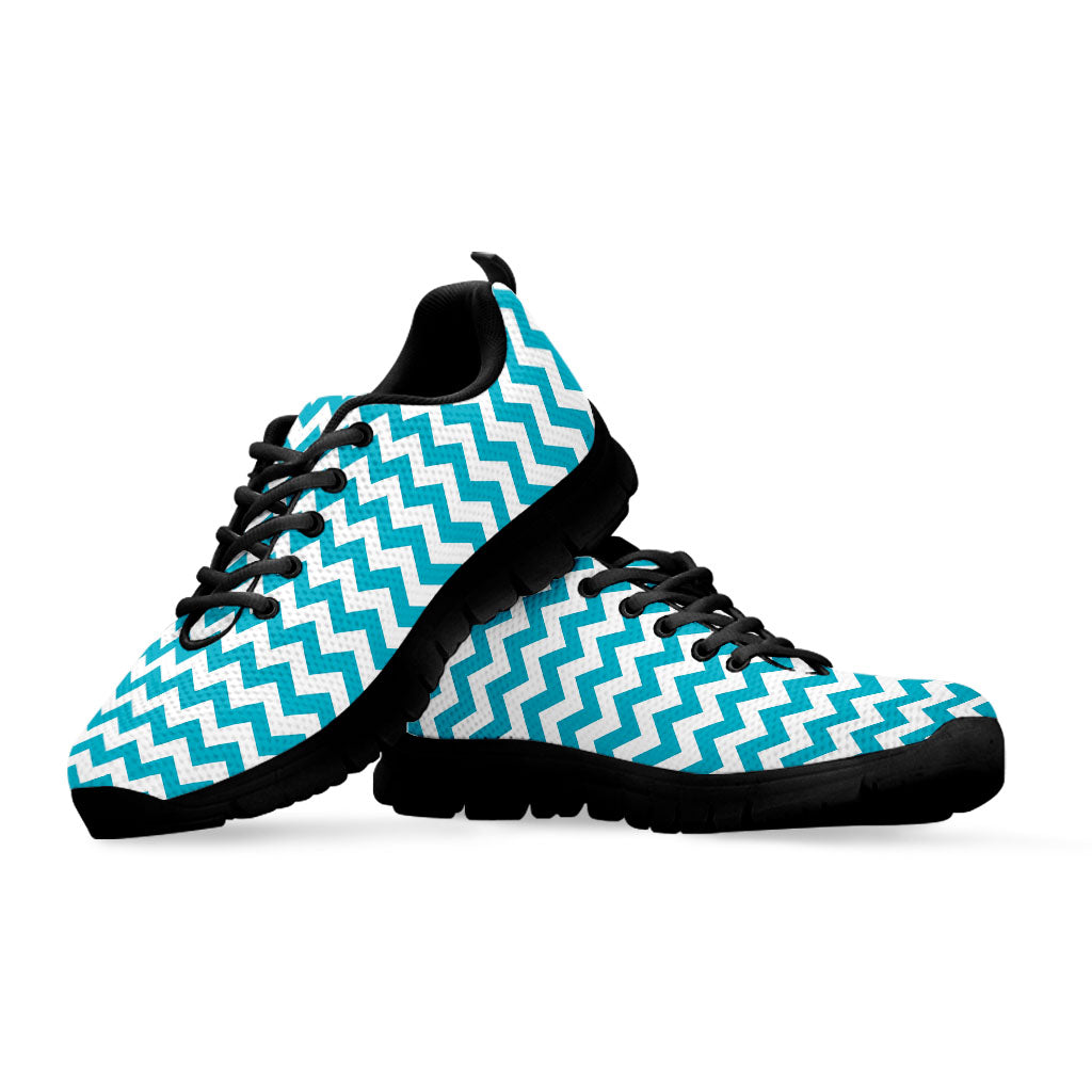 Blue And White Chevron Pattern Print Black Running Shoes