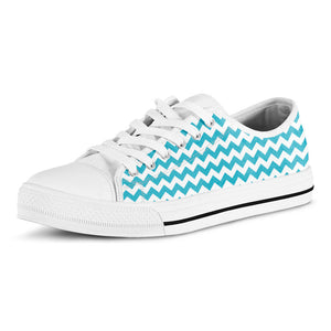 Blue And White Chevron Pattern Print White Low Top Sneakers