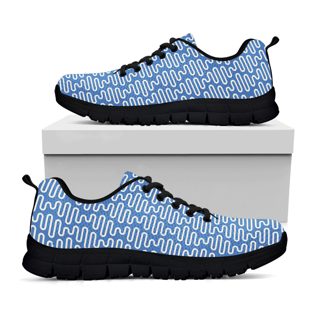 Blue And White DNA Pattern Print Black Running Shoes