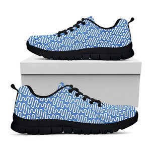 Blue And White DNA Pattern Print Black Running Shoes