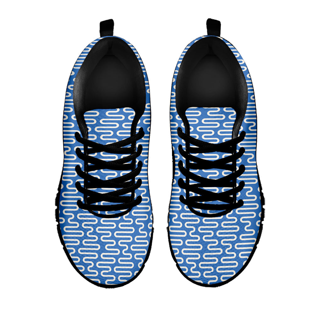 Blue And White DNA Pattern Print Black Running Shoes