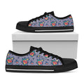 Blue And White Floral Glen Plaid Print Black Low Top Sneakers
