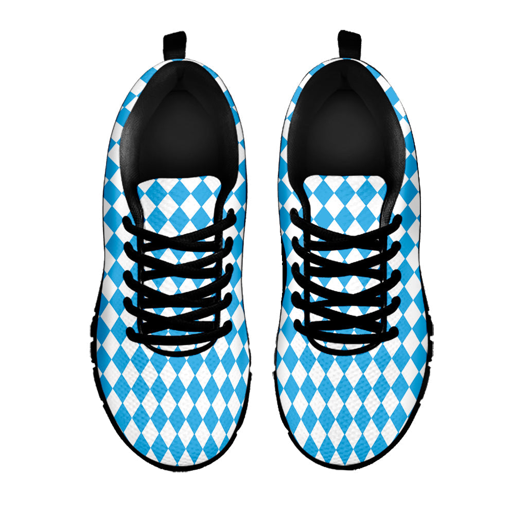 Blue And White Harlequin Pattern Print Black Running Shoes