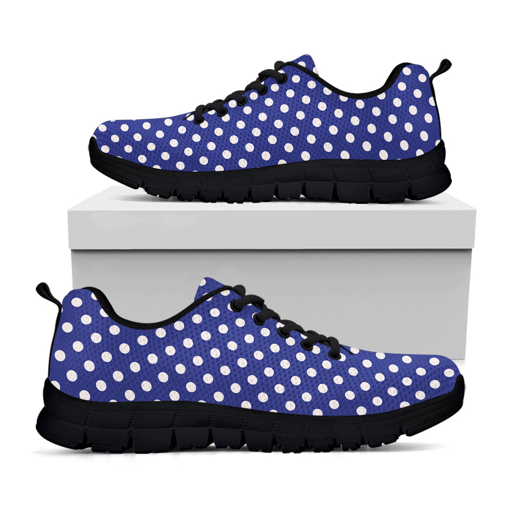 Blue And White Polka Dot Pattern Print Black Running Shoes