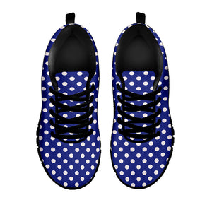 Blue And White Polka Dot Pattern Print Black Running Shoes