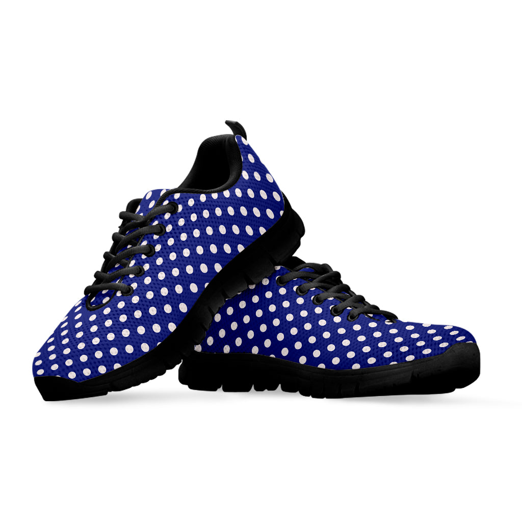 Blue And White Polka Dot Pattern Print Black Running Shoes