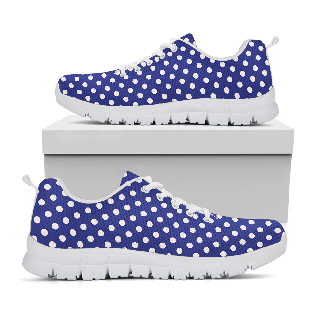 Blue And White Polka Dot Pattern Print White Running Shoes