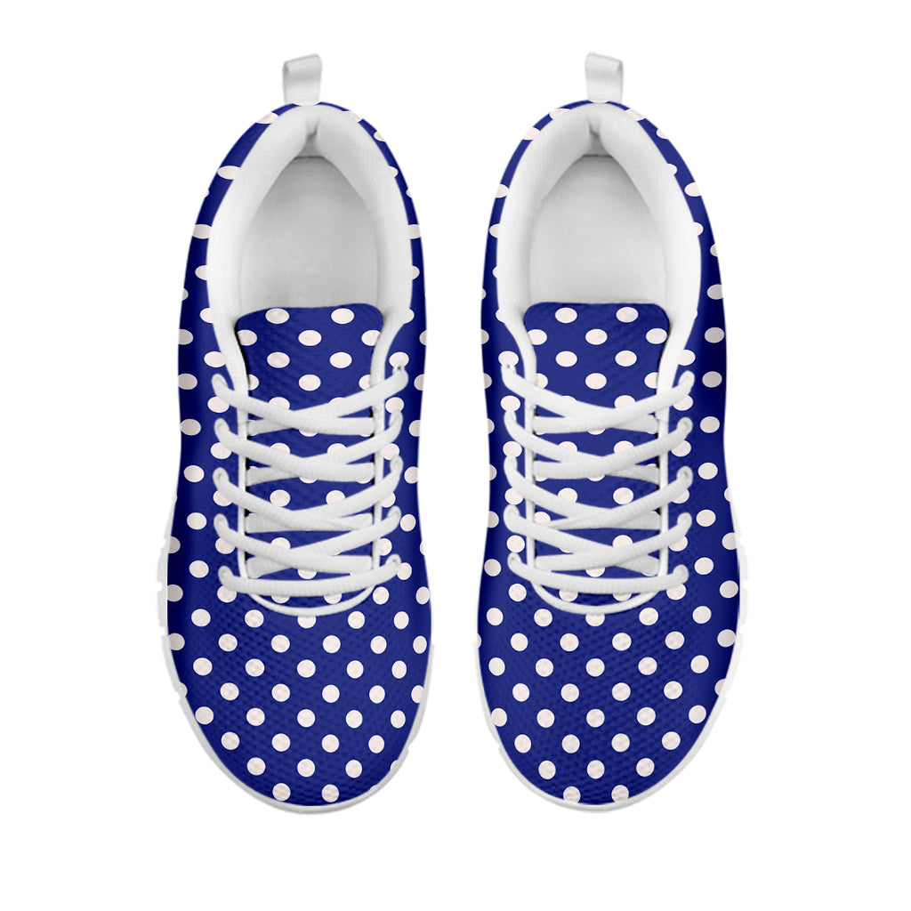 Blue And White Polka Dot Pattern Print White Running Shoes
