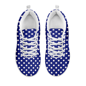 Blue And White Polka Dot Pattern Print White Running Shoes