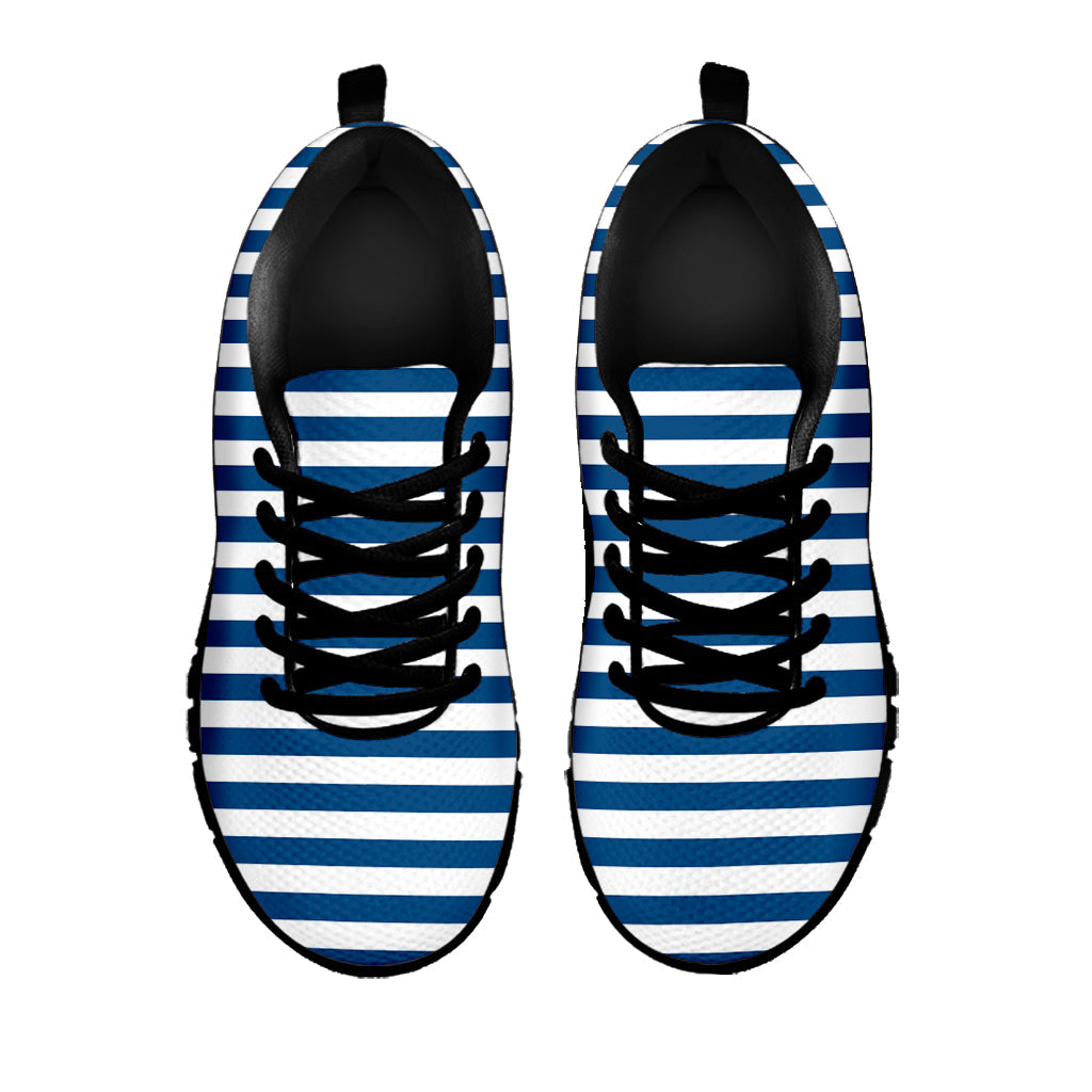 Blue And White Striped Pattern Print Black Running Shoes