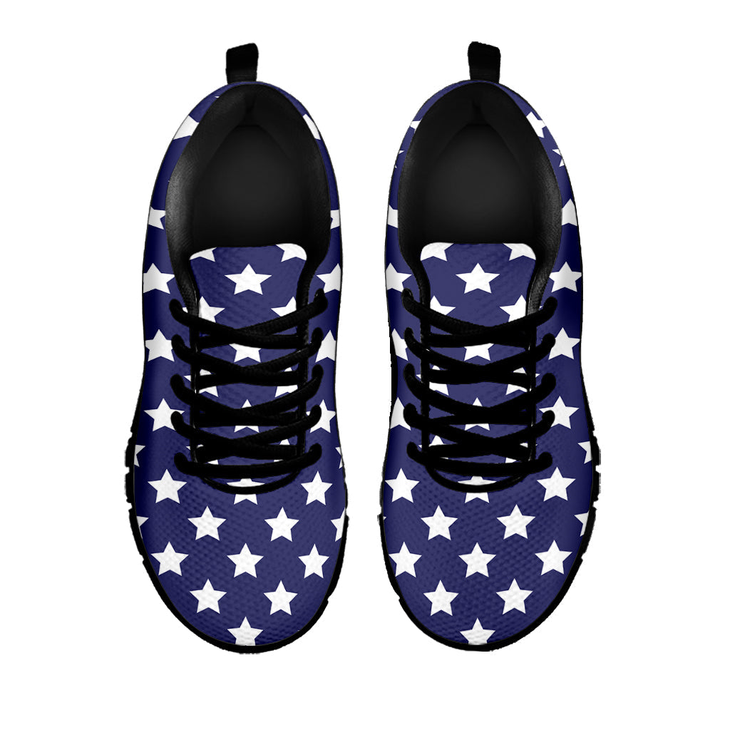Blue And White USA Star Pattern Print Black Running Shoes