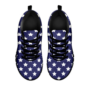 Blue And White USA Star Pattern Print Black Running Shoes