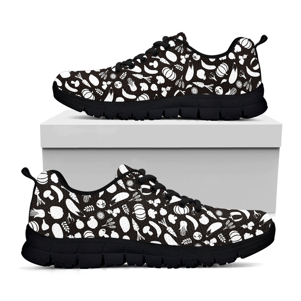 Blue And White Vegan Pattern Print Black Running Shoes