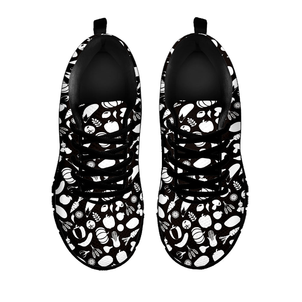 Blue And White Vegan Pattern Print Black Running Shoes
