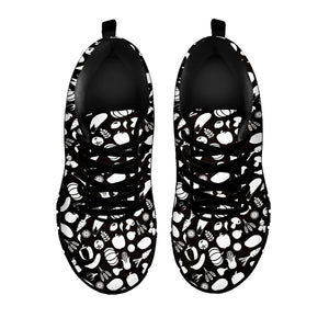 Blue And White Vegan Pattern Print Black Running Shoes