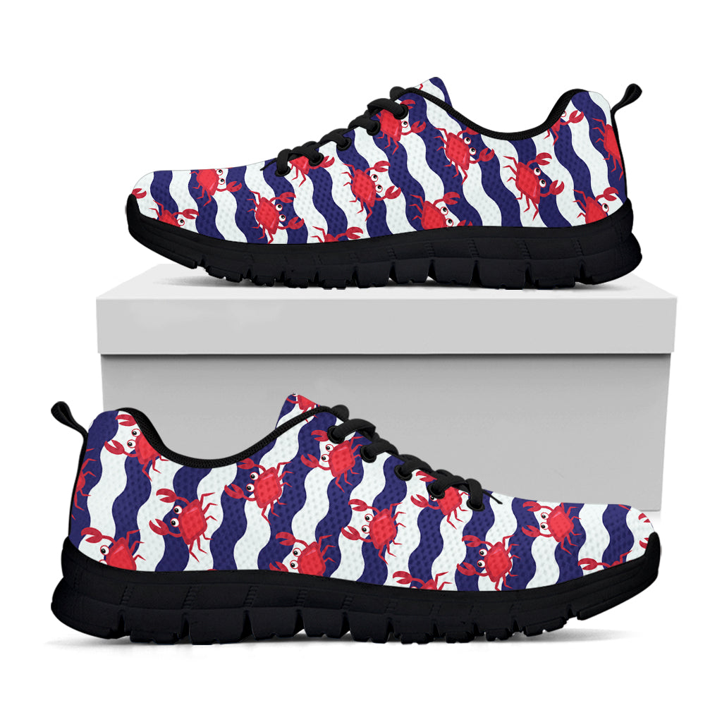 Blue And White Wave Crab Pattern Print Black Running Shoes
