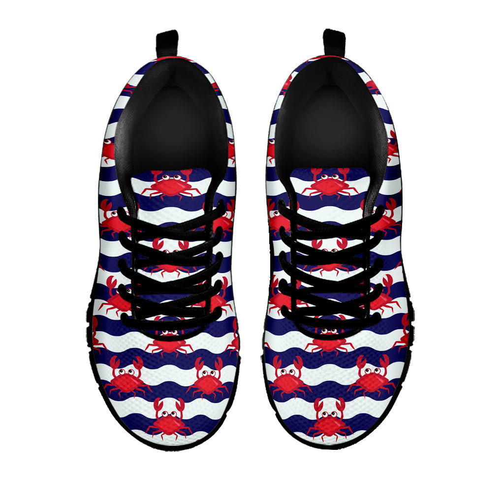 Blue And White Wave Crab Pattern Print Black Running Shoes