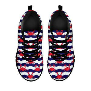 Blue And White Wave Crab Pattern Print Black Running Shoes