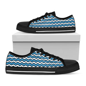 Blue And White Zigzag Pattern Print Black Low Top Sneakers