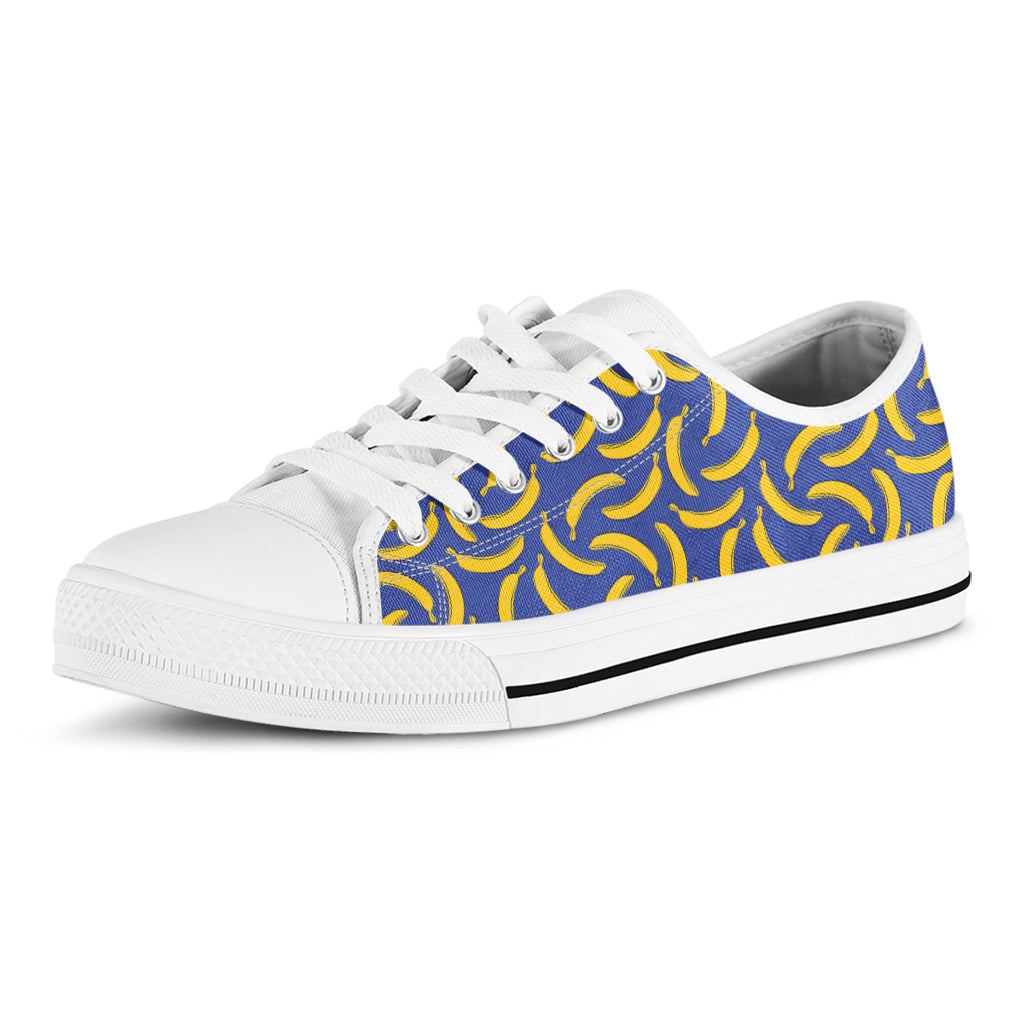 Blue And Yellow Banana Pattern Print White Low Top Sneakers