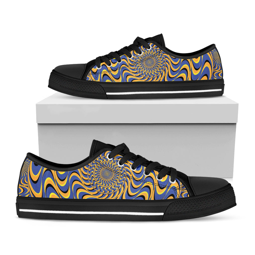 Blue And Yellow Motion Illusion Print Black Low Top Sneakers