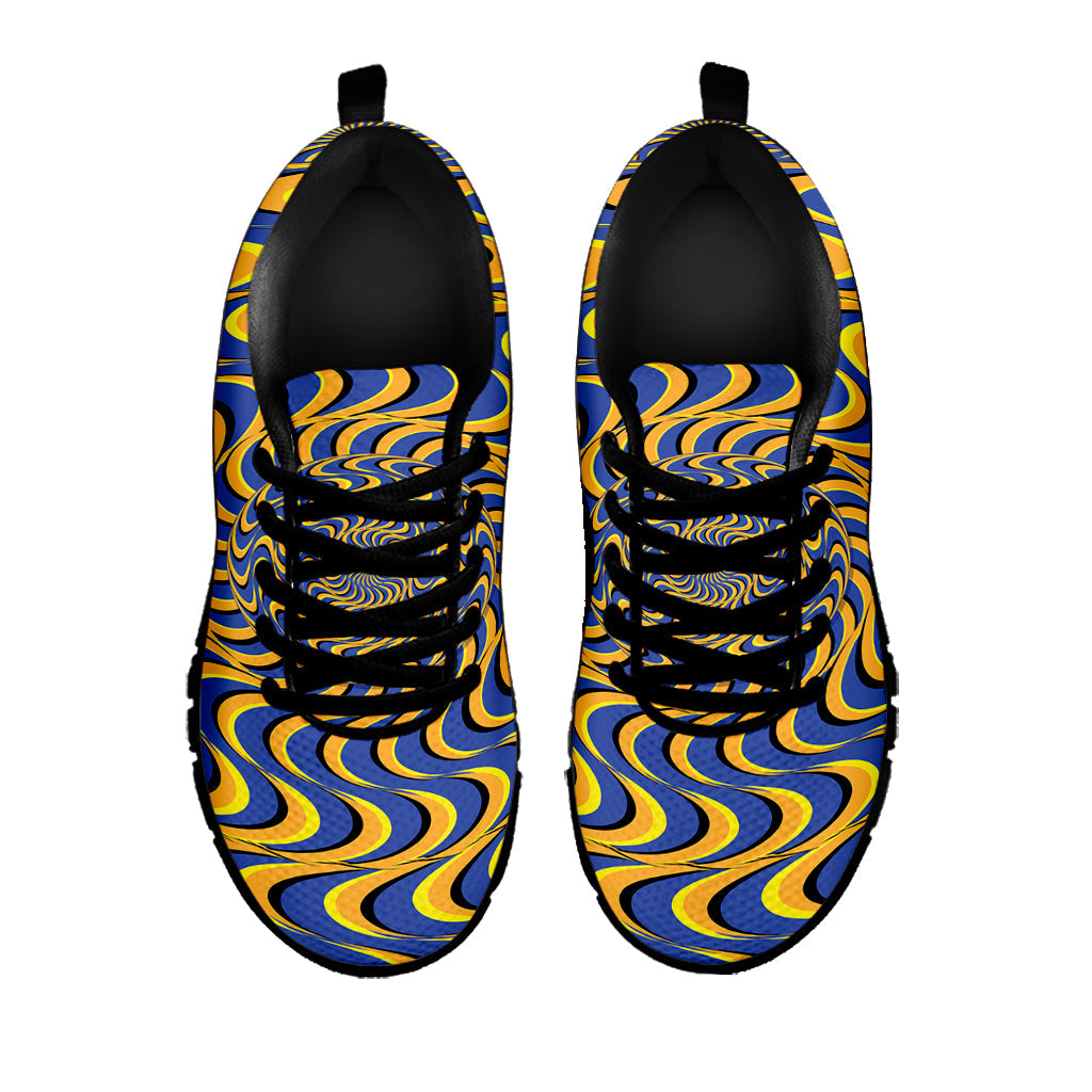 Blue And Yellow Motion Illusion Print Black Running Shoes