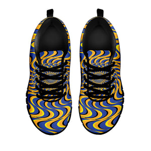 Blue And Yellow Motion Illusion Print Black Running Shoes