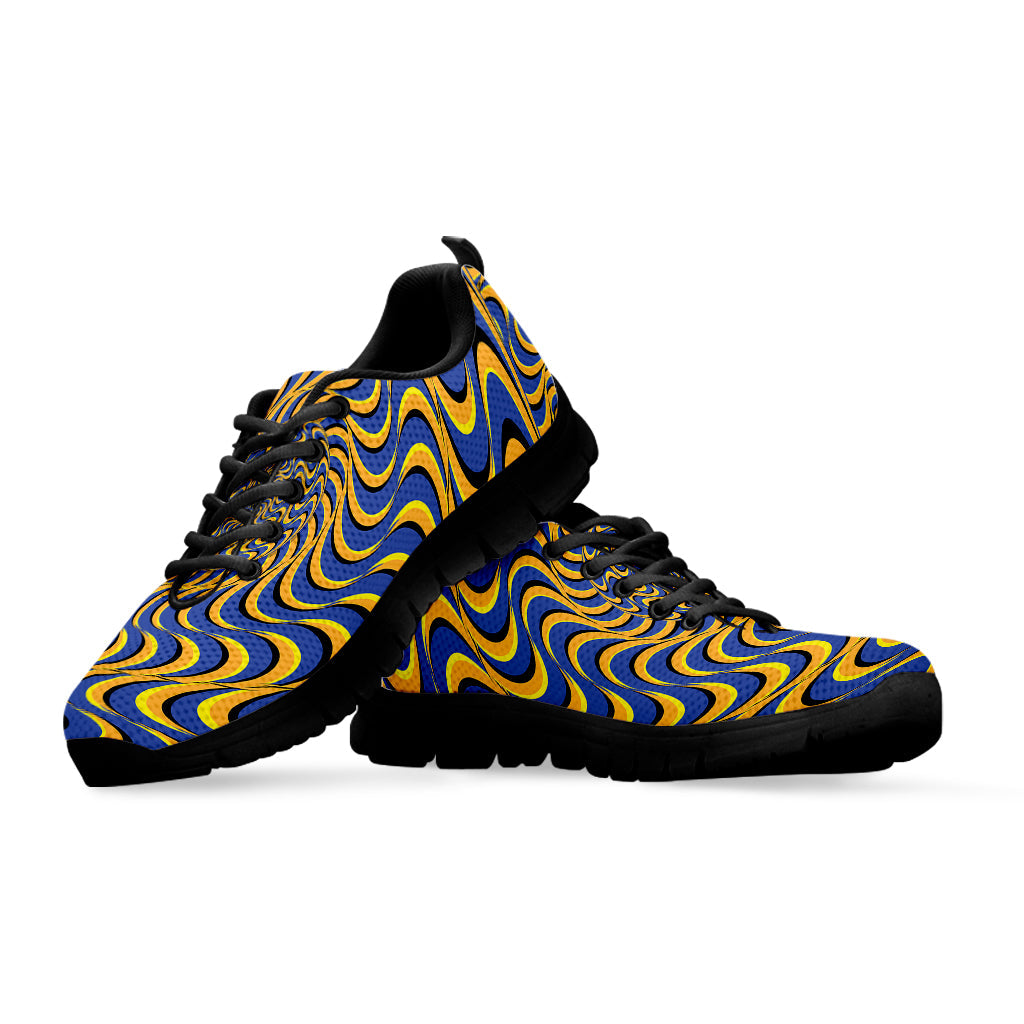 Blue And Yellow Motion Illusion Print Black Running Shoes