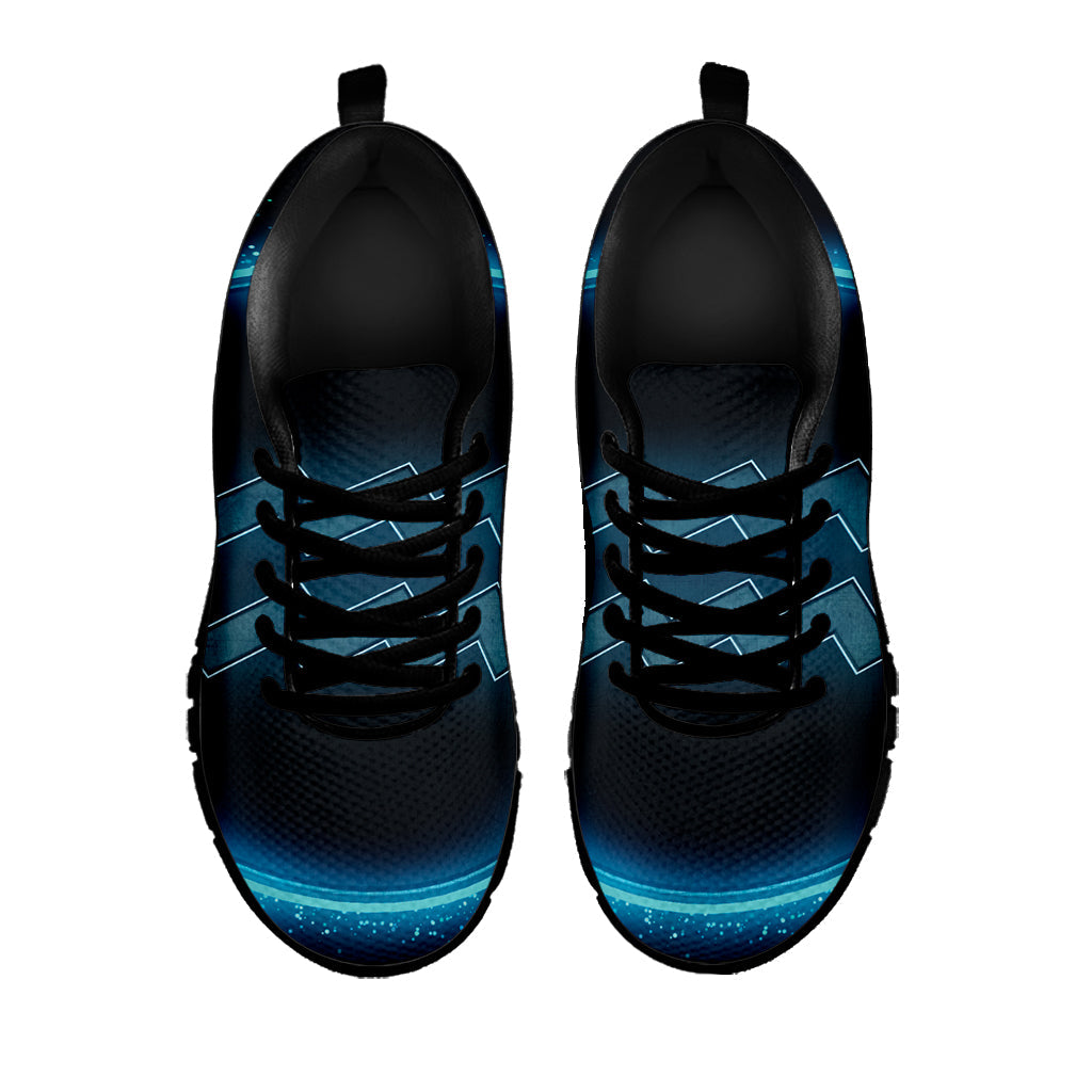 Blue Aquarius Zodiac Sign Print Black Running Shoes