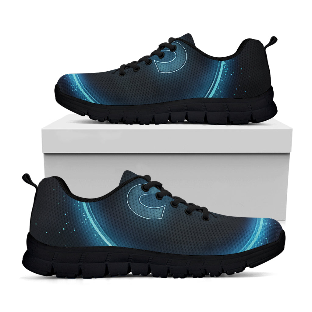Blue Aries Zodiac Sign Print Black Running Shoes
